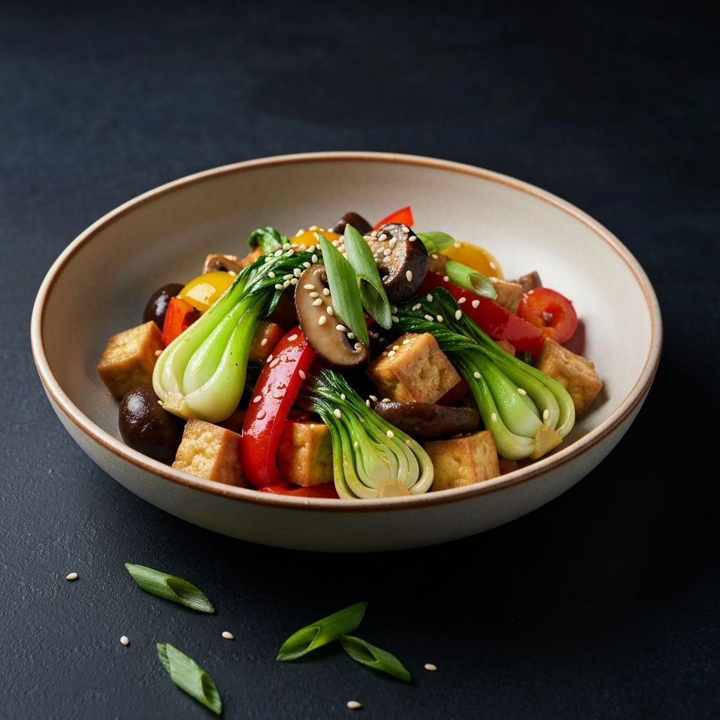 Colourful Thai vegetarian stir-fry with tofu and fresh vegetables
